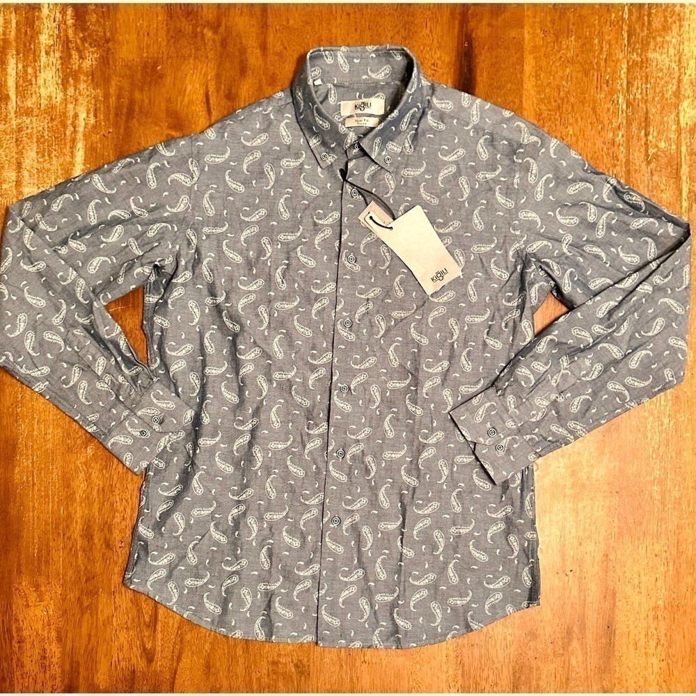 Nwt Men’s Button Down Collar Shirt Paisley Print XL Slim Fit